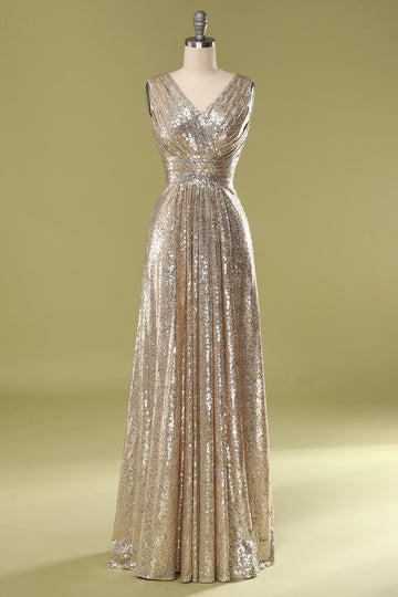 Vestido de Fiesta Cuello en V Dorado